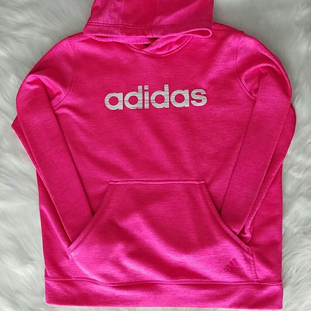 Pink and White Hoodie by Adidas